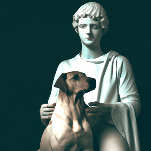 תמונה של פסל יווני עתיק המתאר אדם עם כלב
